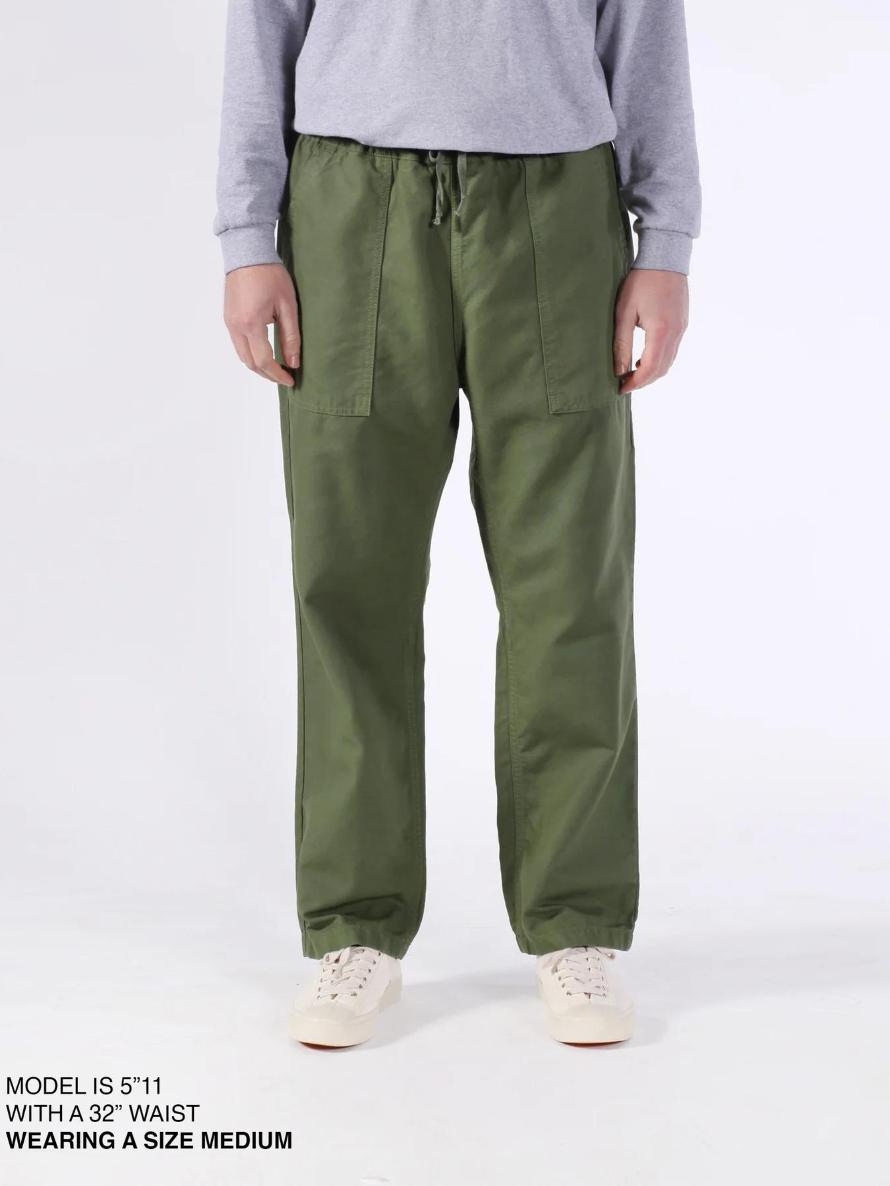 Service Works Canvas Chef Pants Olive Green Men’s Bottoms Trousers for Cooks Elastic Waistband Drawstring Athens Kempt Menswear Store