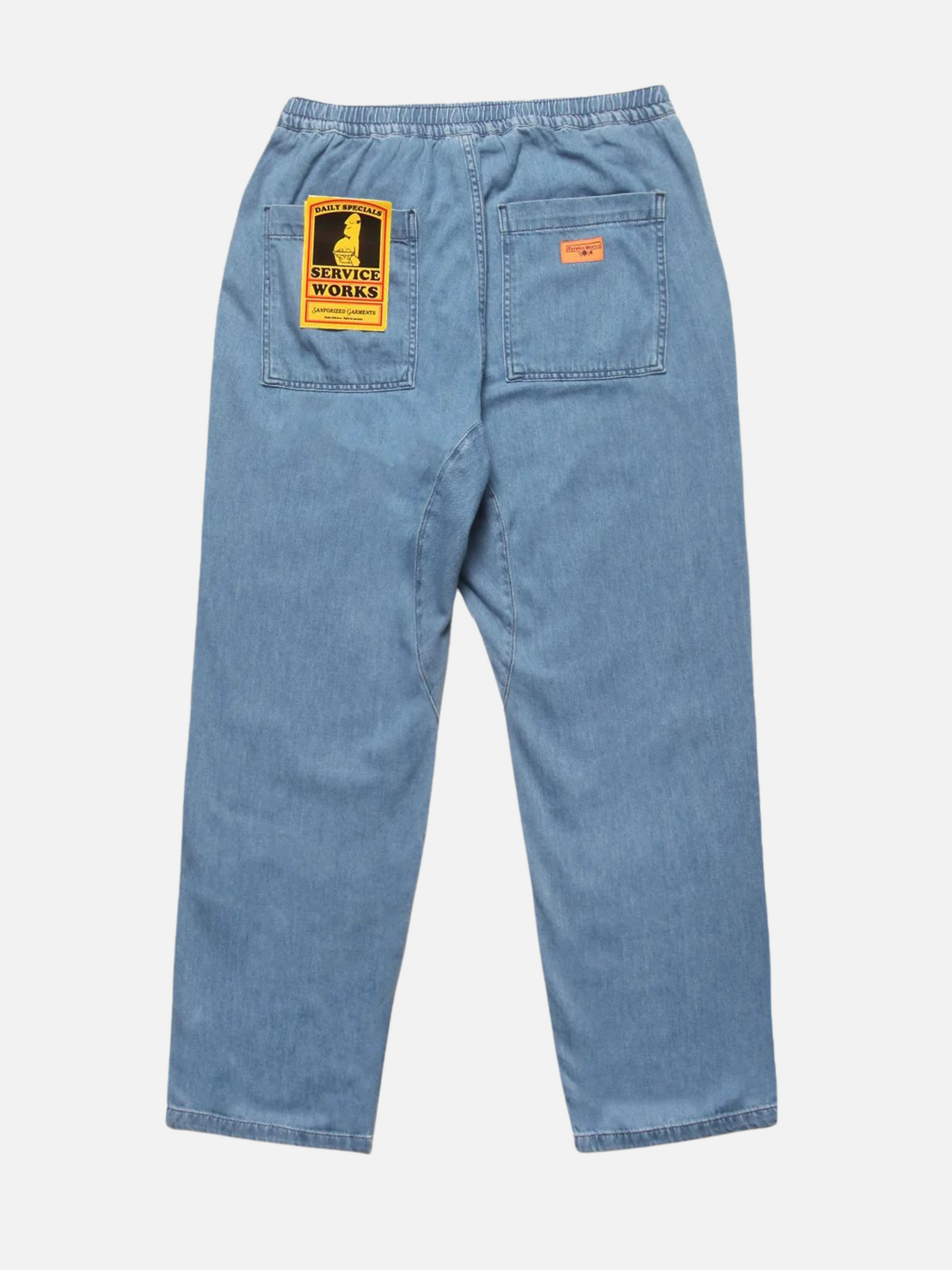 Service Works Denim Chef Pant Light Wash Blue Men’s Bottoms Trousers for Cooks Elastic Waistband Drawstring Athens Kempt Menswear Store
