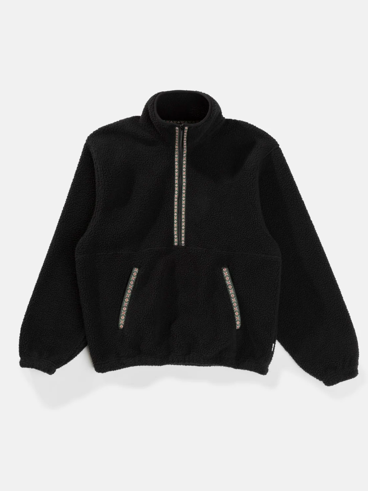 rhythm sherpa pullover halfzip black polyester fleece kangaroo pockets embroidered details kempt athens ga georgia men's clothing store