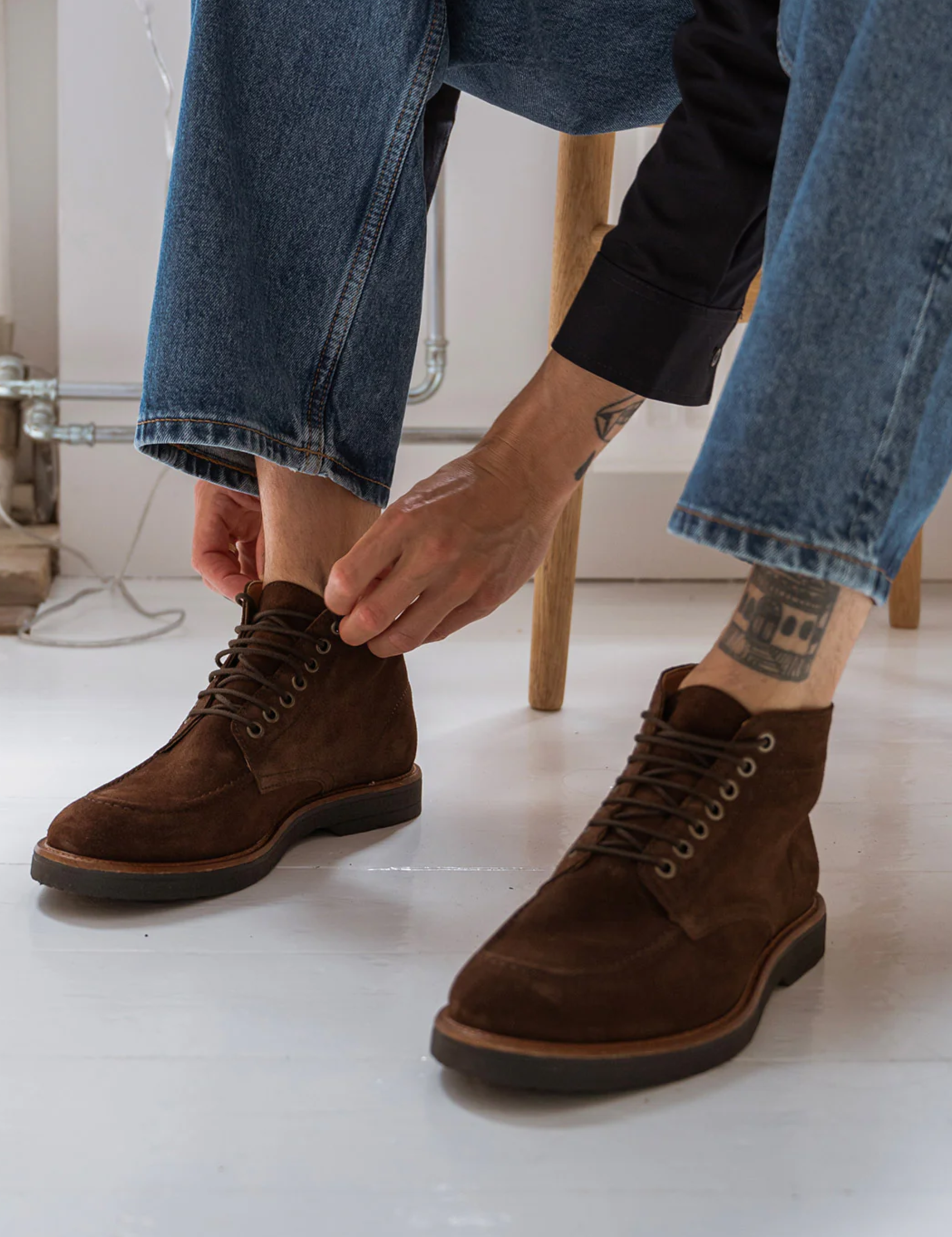 shoe the bear kip apron lace-up boot with water repellant brown suede LWG leather kempt athens ga georgia men's clothing store