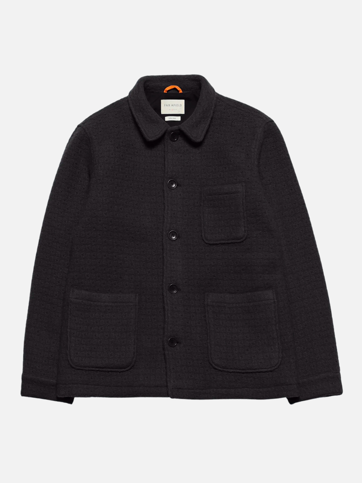far afield station jacket meteorite black jacquard knit club collar chore coat kempt athens ga georgia men's clothing store