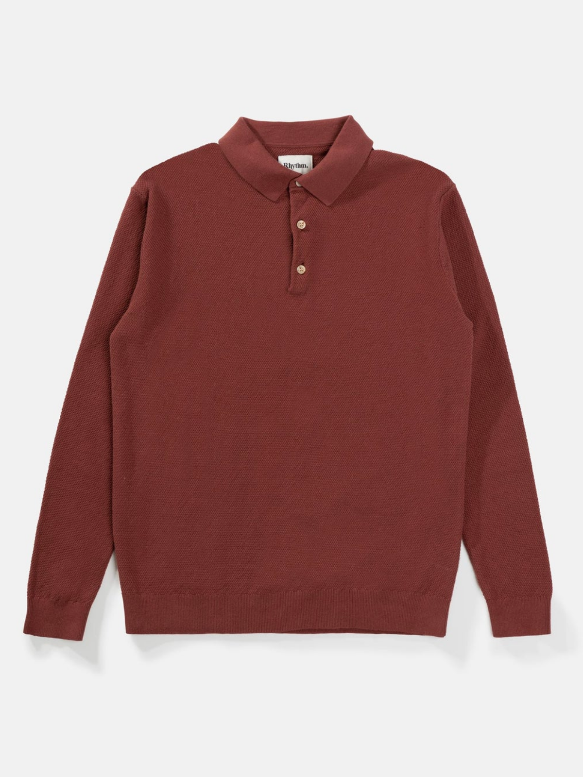rhythm textured knit ls long sleeve polo brick red orange brown cotton sweater kempt athens ga georgia men's clothing store