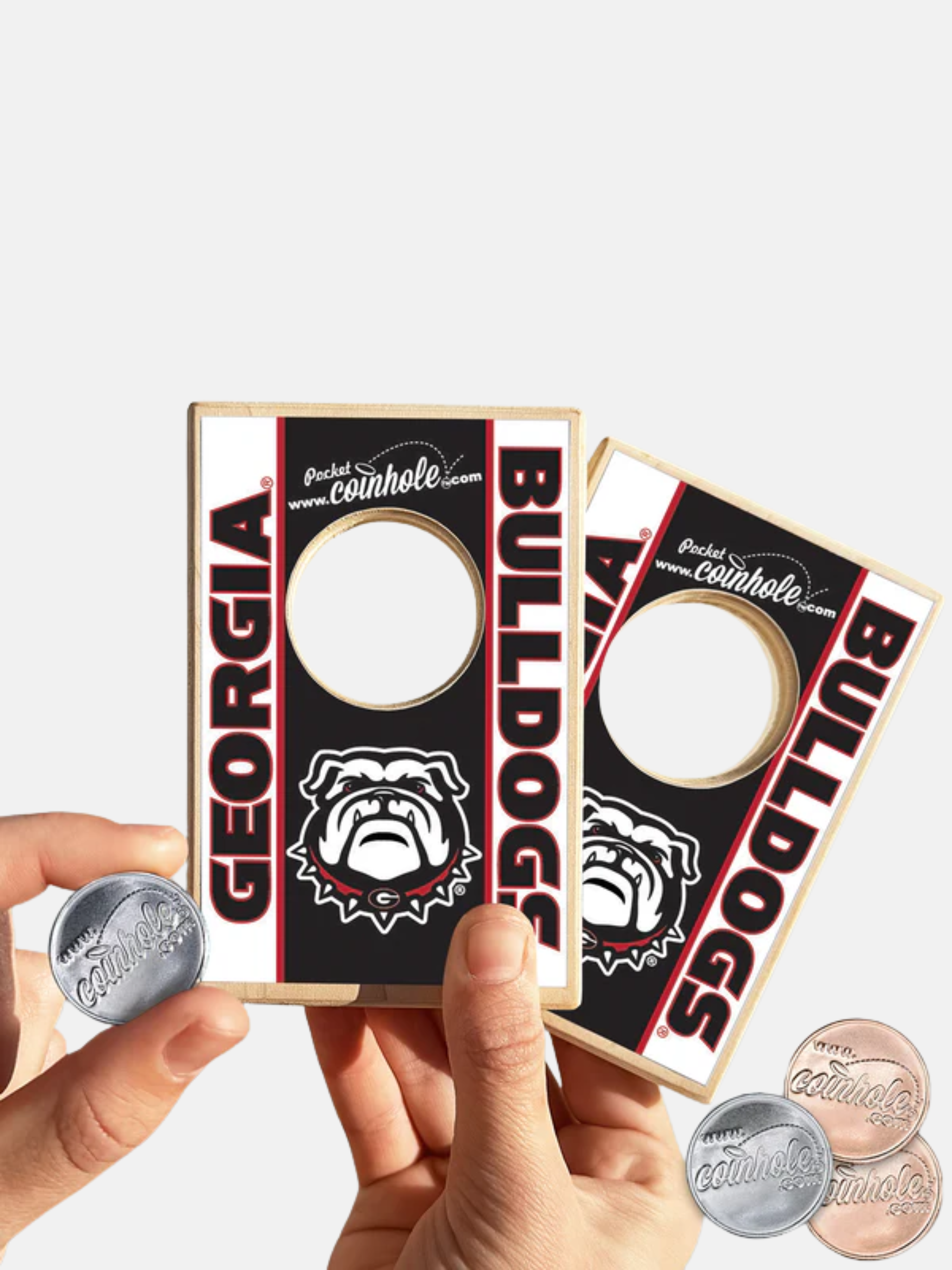 University of Georgia UGA Bulldog Pocket Coinhole Tabletop Tailgate Miniature Family Boardgame Gift For Husband Friends Dad Boyfriend Student Athens GA Georgia Kempt Menswear Store Near Me