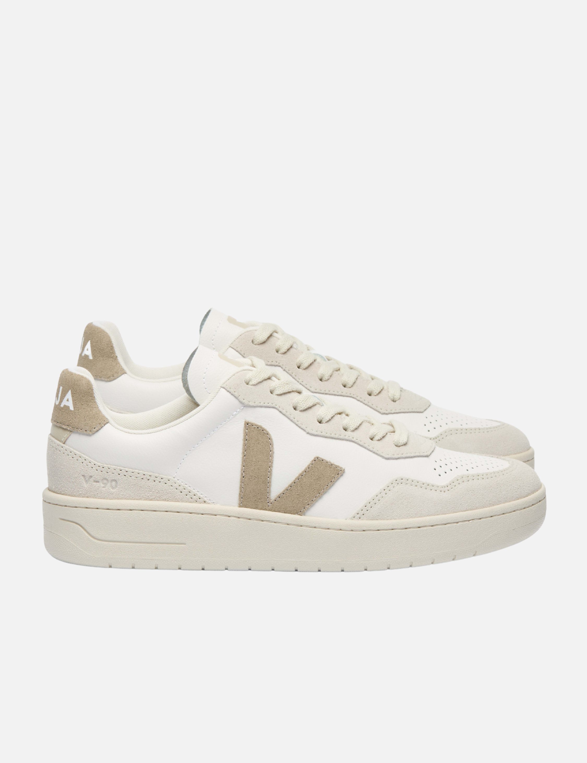 Veja V-90 Leather Sneaker White Taupe Fall Winter Men’s Women’s Shoes for Men Women Shoe Athens GA Georgia Kempt Menswear Store Near Me