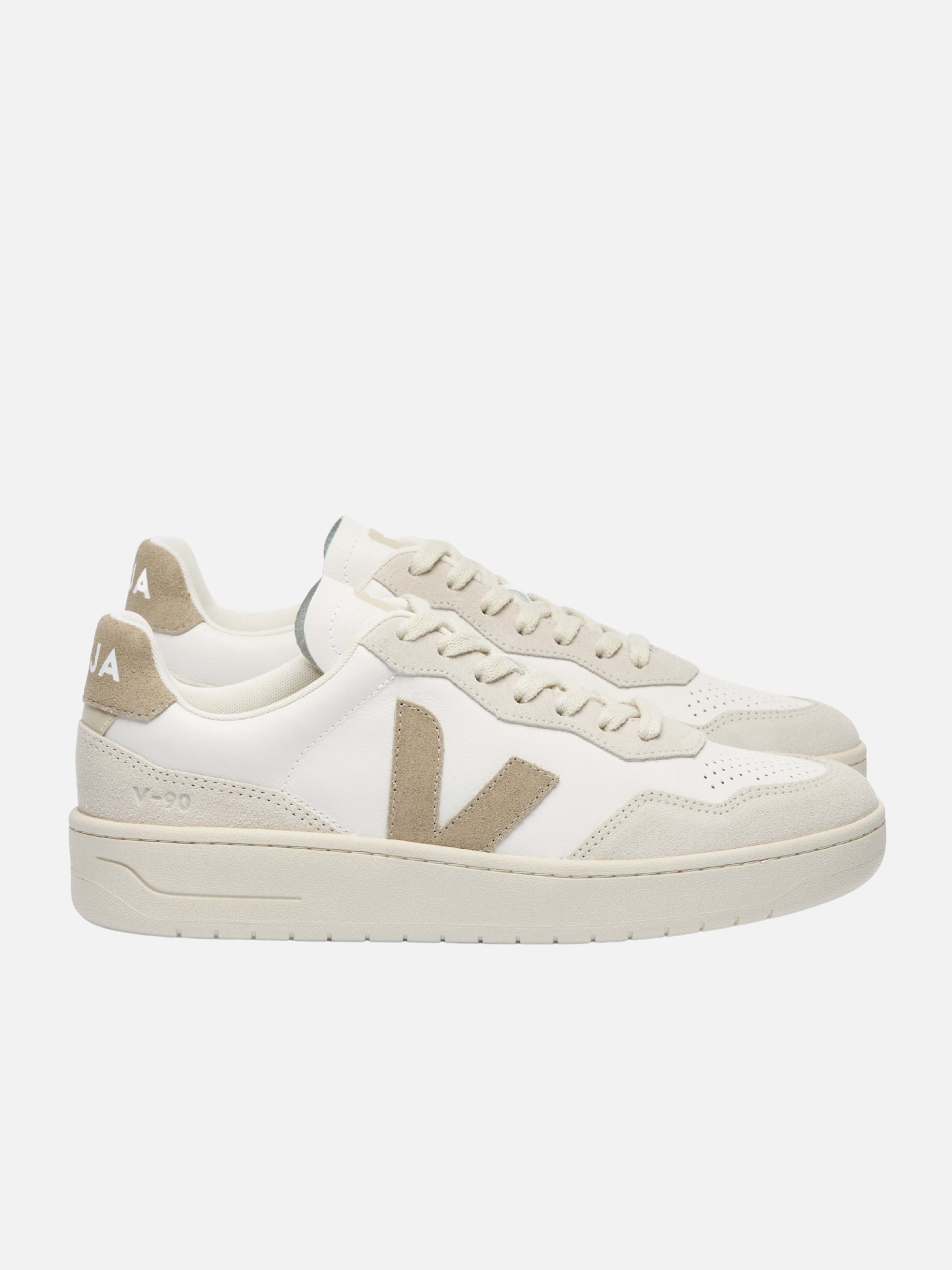 Veja V-90 Leather Sneaker White Taupe Fall Winter Men’s Women’s Shoes for Men Women Shoe Athens GA Georgia Kempt Menswear Store Near Me