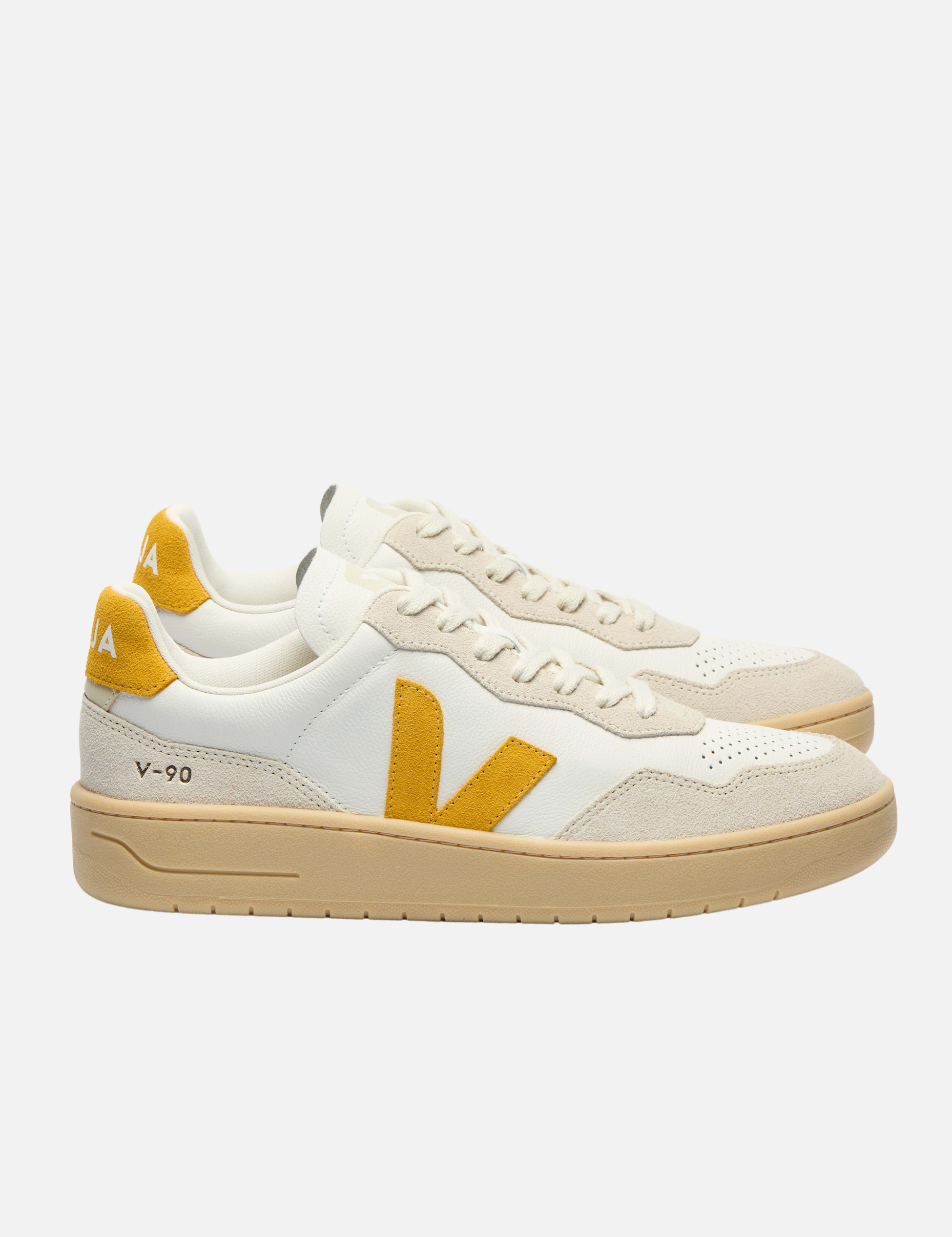 Veja V-90 Leather Sneaker White Toscane Natural Cream Yellow Men’s Footwear Shoes for Men Spring Summer Athens GA Kempt Menswear Store Near Me