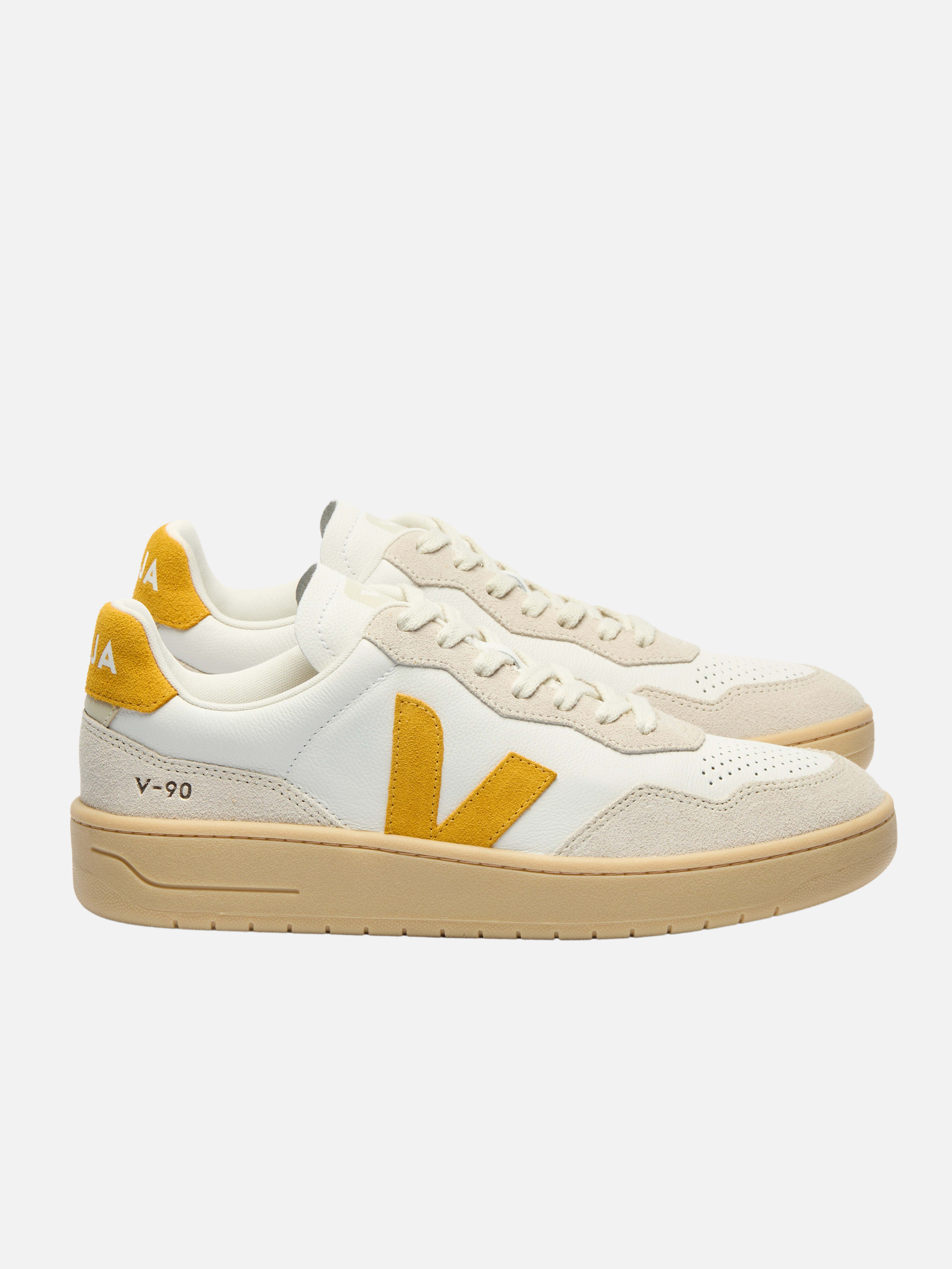 Veja V-90 Leather Sneaker White Toscane Natural Cream Yellow Men’s Footwear Shoes for Men Spring Summer Athens GA Kempt Menswear Store Near Me