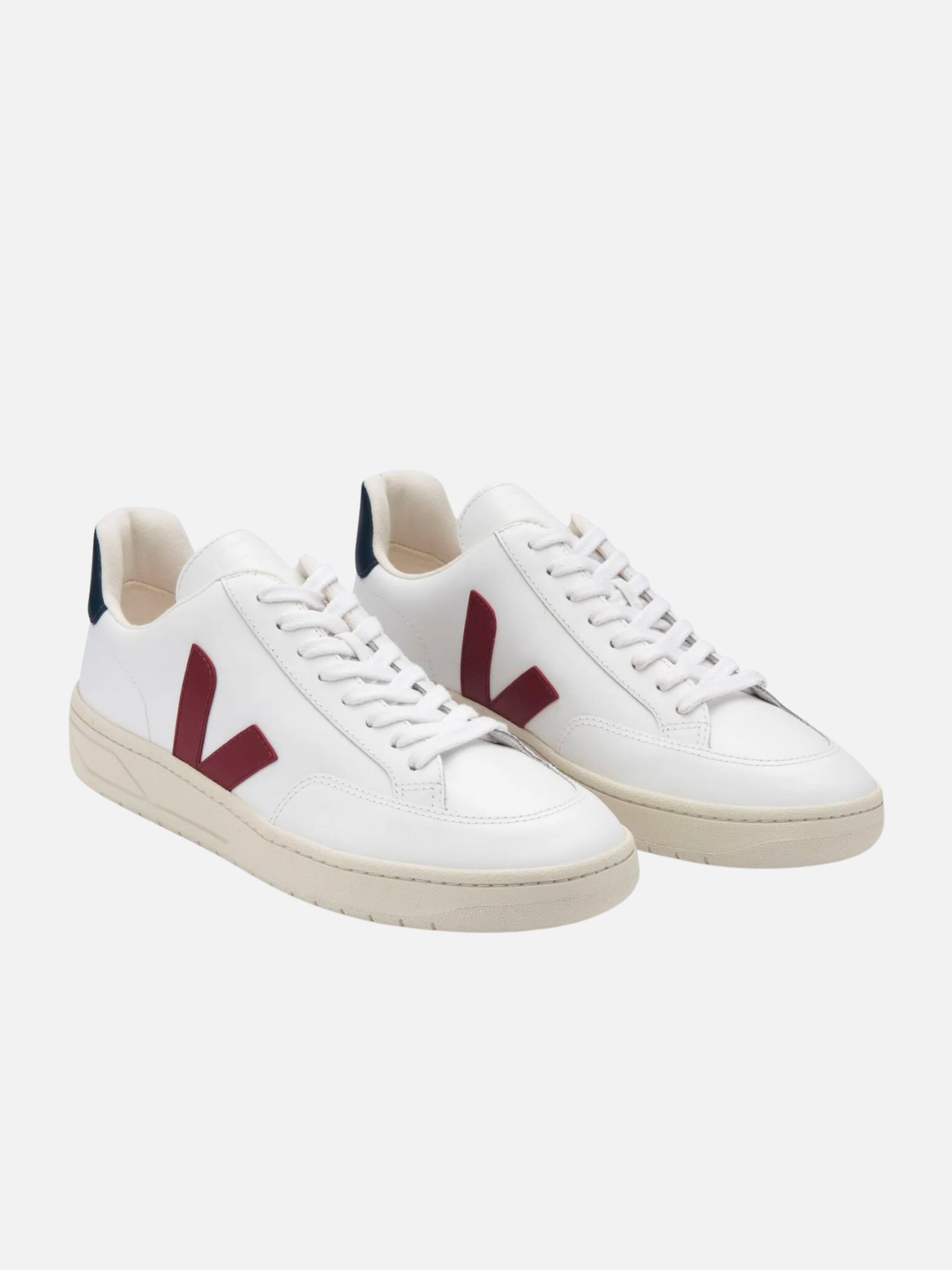 VEJA V-12 Leather Sneaker Extra White Marsala Nautico Navy Maroon Trainer Style White Leather Sneaker Kempt Athens Georgia Mens Shoes Store UGA