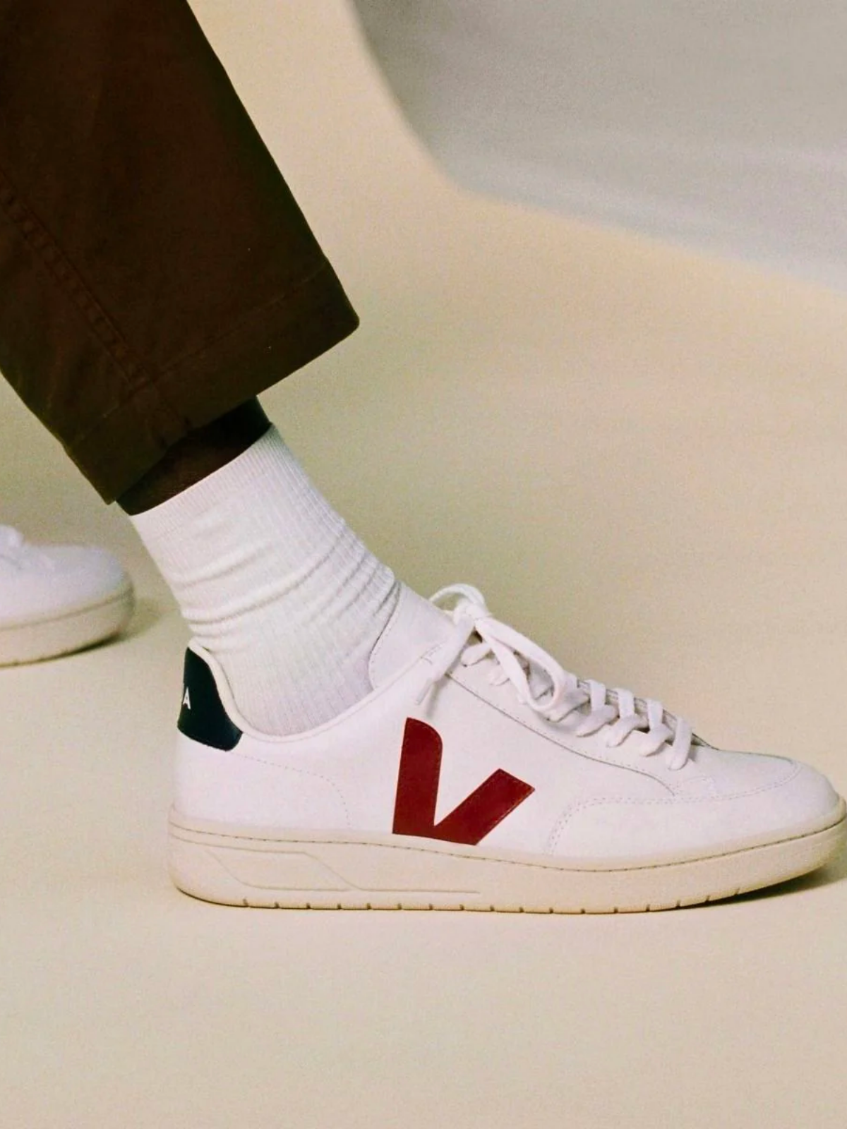 VEJA V-12 Leather Sneaker Extra White Marsala Nautico Navy Maroon Trainer Style White Leather Sneaker Kempt Athens Georgia Mens Shoes Store UGA