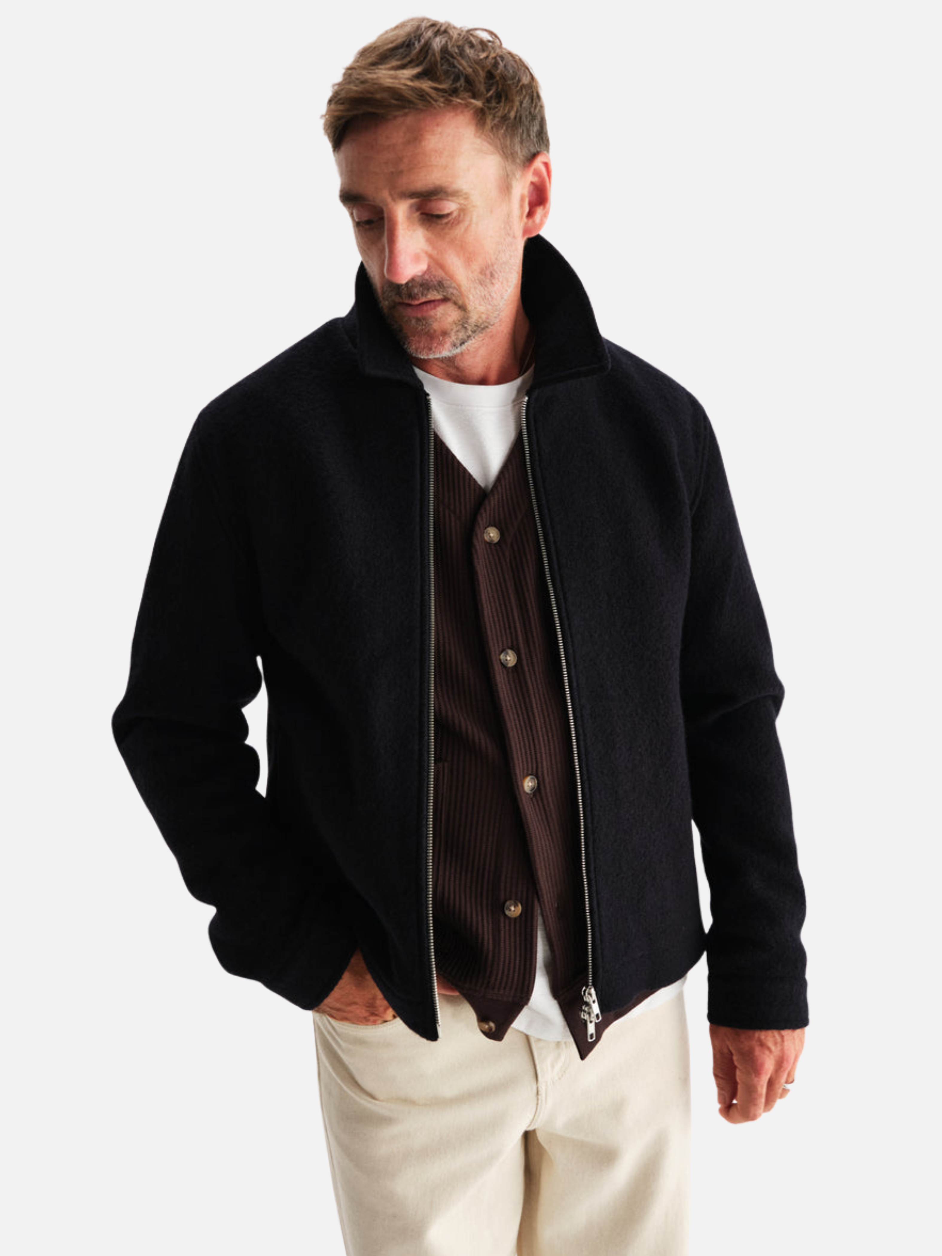 Wax London Eldon Jacket Boiled Wool Midnight Black Zip Up Collared Men’s Outerwear Tops for Men Winter Fall Athens GA Georgia Kempt Menswear Store Near Me