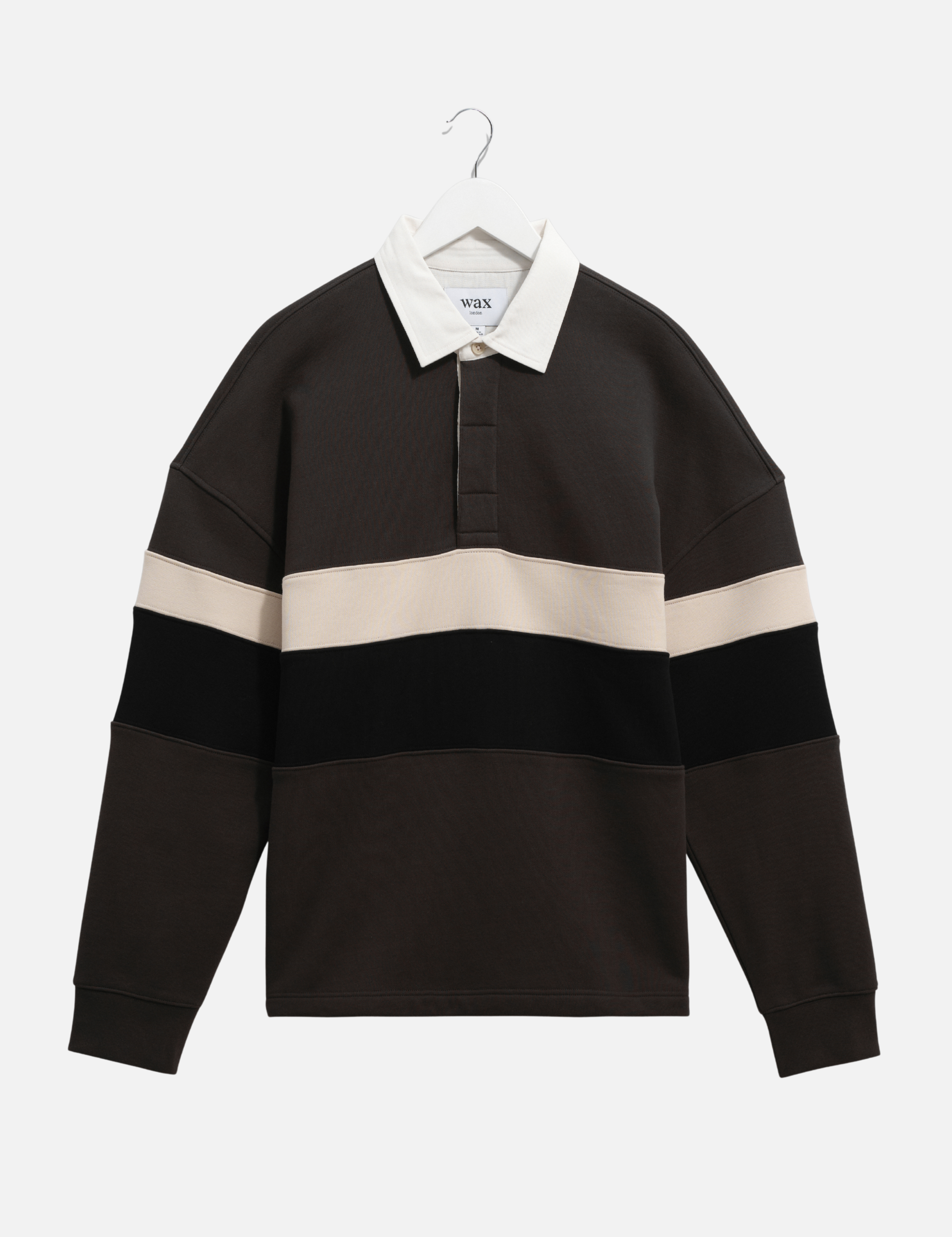 Wax London Rowhill Rugby Shirt Brown Black Stripe Stripes Striped Polo LS Long Sleeve Fall Winter Men’s Top Tops for Men Athens GA Georgia Kempt Menswear Store Near Me