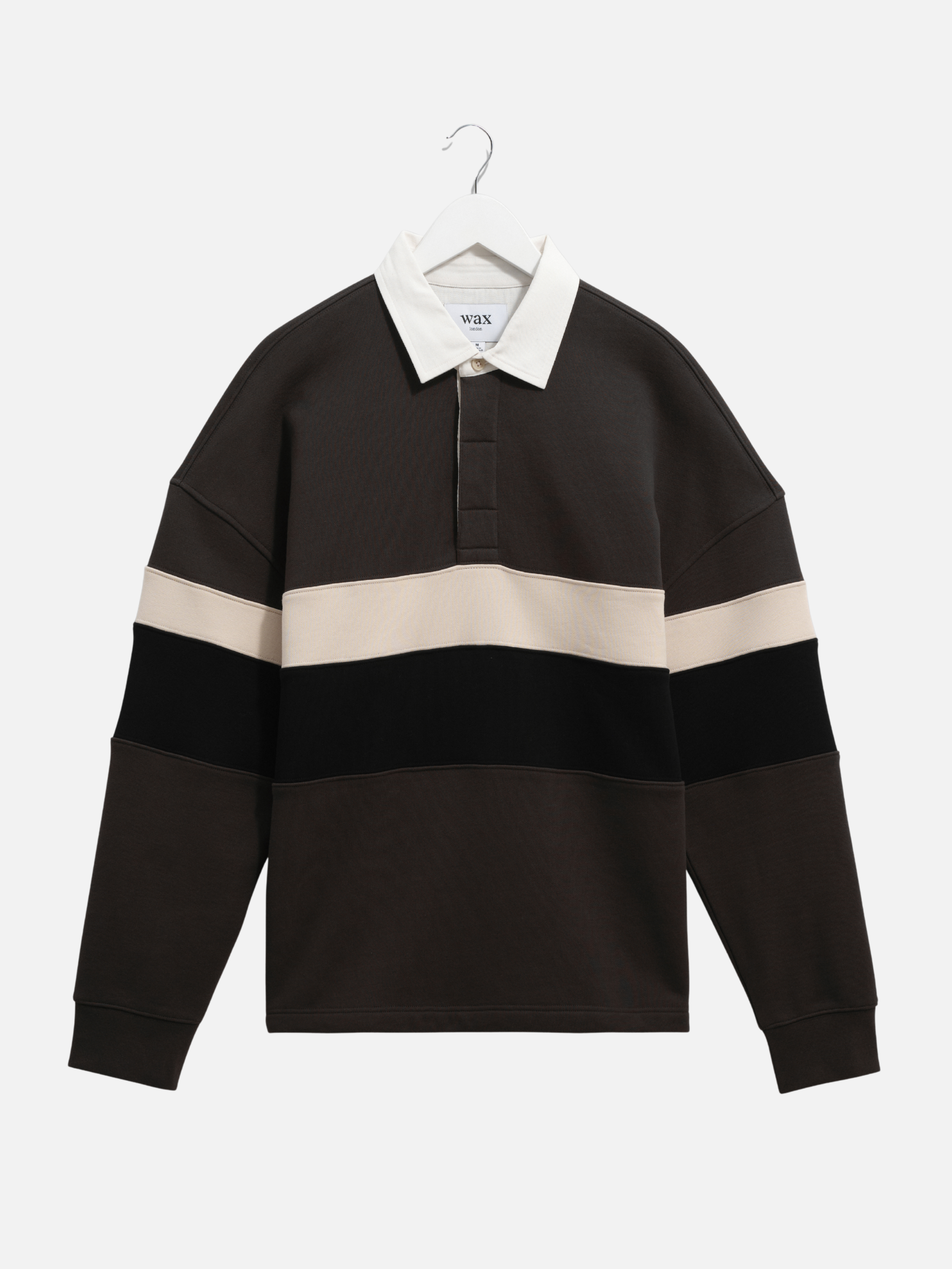 Wax London Rowhill Rugby Shirt Brown Black Stripe Stripes Striped Polo LS Long Sleeve Fall Winter Men’s Top Tops for Men Athens GA Georgia Kempt Menswear Store Near Me