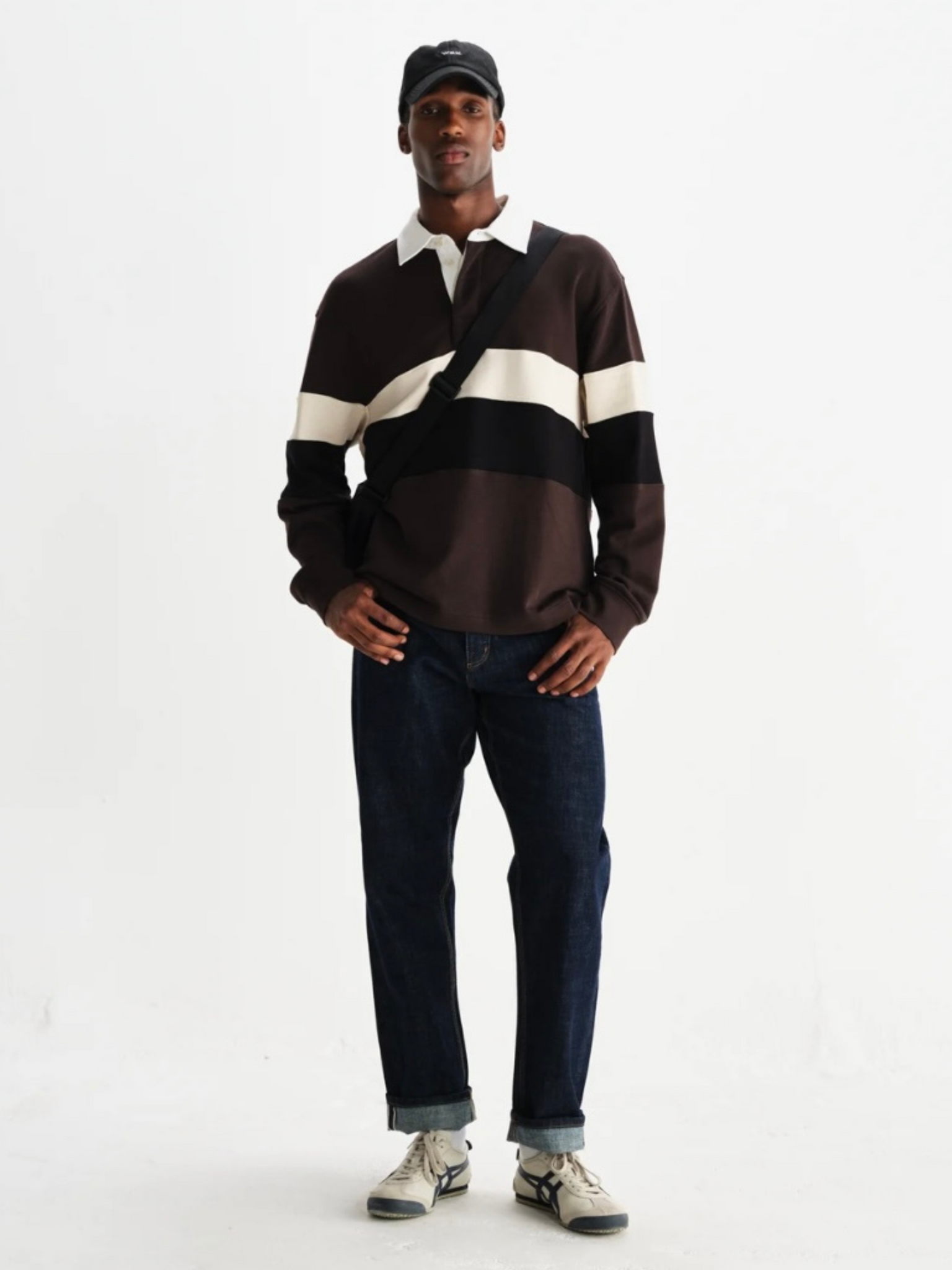Wax London Rowhill Rugby Shirt Brown Black Stripe Stripes Striped Polo LS Long Sleeve Fall Winter Men’s Top Tops for Men Athens GA Georgia Kempt Menswear Store Near Me
