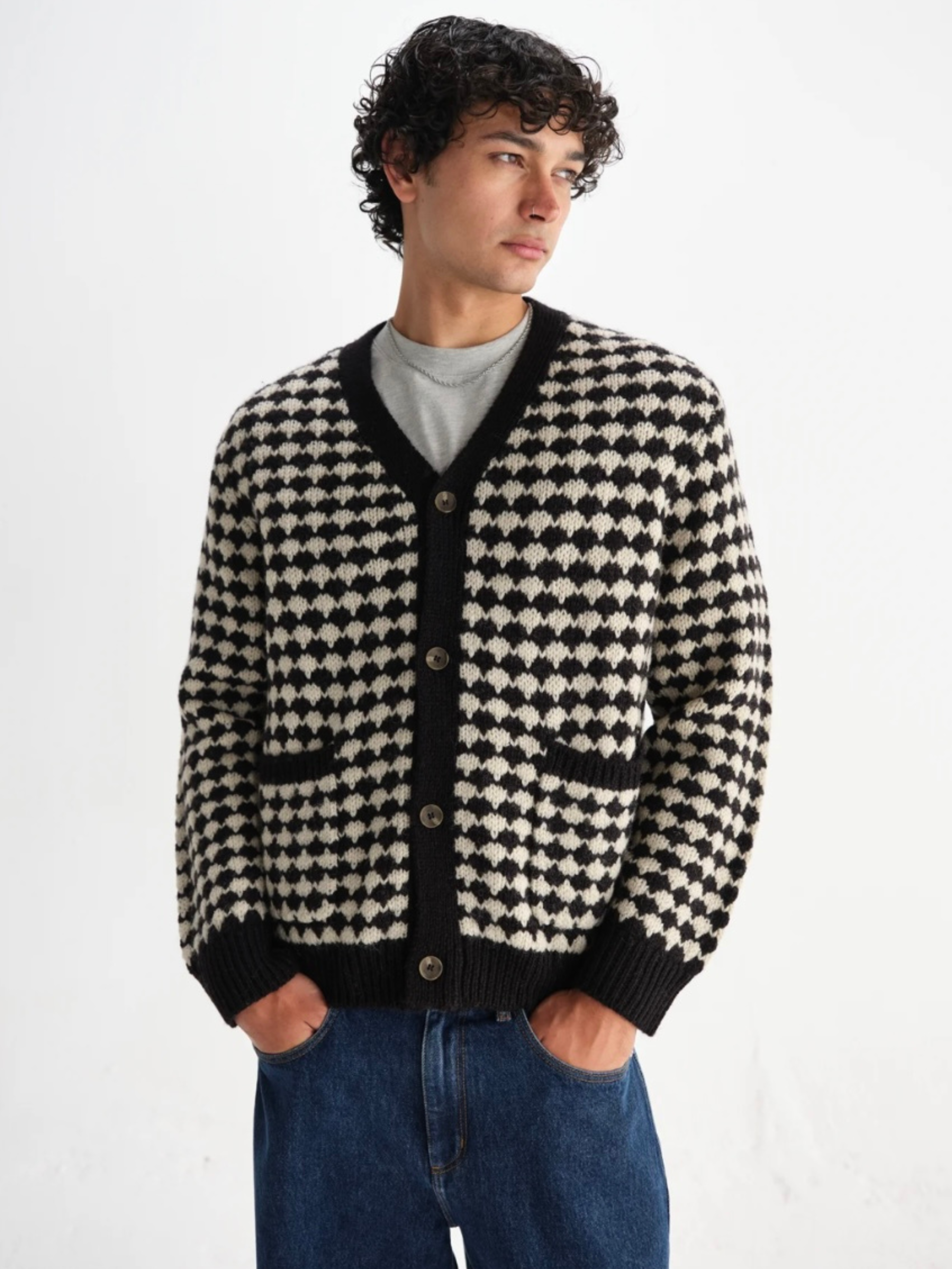 Wax London Walker Cardigan Diamond Bubble Knit Knitted Men’s Tops for Men Fall Winter LS Long Sleeve Layer Athens GA Georgia Kempt Menswear Store Near Me