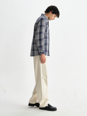 Wax London Whiting Overshirt Blu Ecru Plaid Pattern Basket Weave Outerwear Layer Fall Winter Men’s Tops for Men LS Long Sleeve Collared Button Up Athens GA Georgia Kempt Menswear Store Near Me