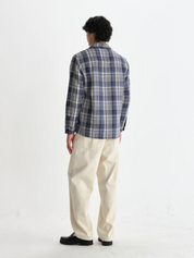 Wax London Whiting Overshirt Blu Ecru Plaid Pattern Basket Weave Outerwear Layer Fall Winter Men’s Tops for Men LS Long Sleeve Collared Button Up Athens GA Georgia Kempt Menswear Store Near Me