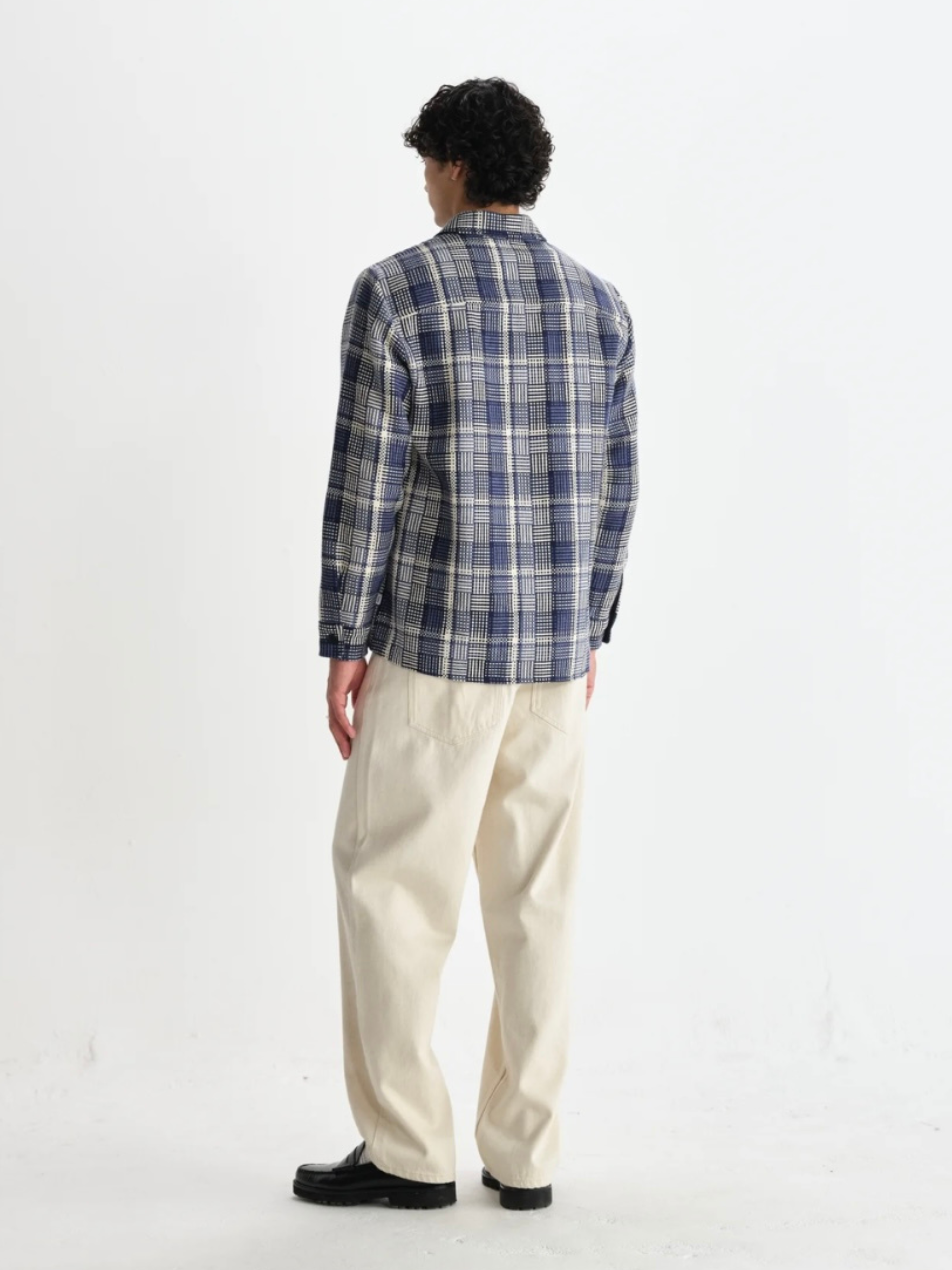 Wax London Whiting Overshirt Blu Ecru Plaid Pattern Basket Weave Outerwear Layer Fall Winter Men’s Tops for Men LS Long Sleeve Collared Button Up Athens GA Georgia Kempt Menswear Store Near Me