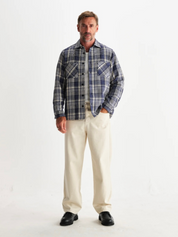 Wax London Whiting Overshirt Blu Ecru Plaid Pattern Basket Weave Outerwear Layer Fall Winter Men’s Tops for Men LS Long Sleeve Collared Button Up Athens GA Georgia Kempt Menswear Store Near Me