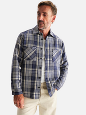 Wax London Whiting Overshirt Blu Ecru Plaid Pattern Basket Weave Outerwear Layer Fall Winter Men’s Tops for Men LS Long Sleeve Collared Button Up Athens GA Georgia Kempt Menswear Store Near Me