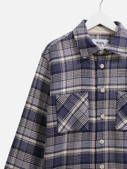 Wax London Whiting Overshirt Blu Ecru Plaid Pattern Basket Weave Outerwear Layer Fall Winter Men’s Tops for Men LS Long Sleeve Collared Button Up Athens GA Georgia Kempt Menswear Store Near Me