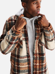 Wax London Whiting Overshirt Wool Blend Bobble Textured Collared LS Long Sleeve Top for Men Outerwear Tops Ecru Multi Brown Orange Taupe Plaid Pattern Fall Winter	Athens GA Georgia Kempt Menswear Store Near Me