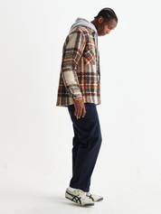 Wax London Whiting Overshirt Wool Blend Bobble Textured Collared LS Long Sleeve Top for Men Outerwear Tops Ecru Multi Brown Orange Taupe Plaid Pattern Fall Winter	Athens GA Georgia Kempt Menswear Store Near Me