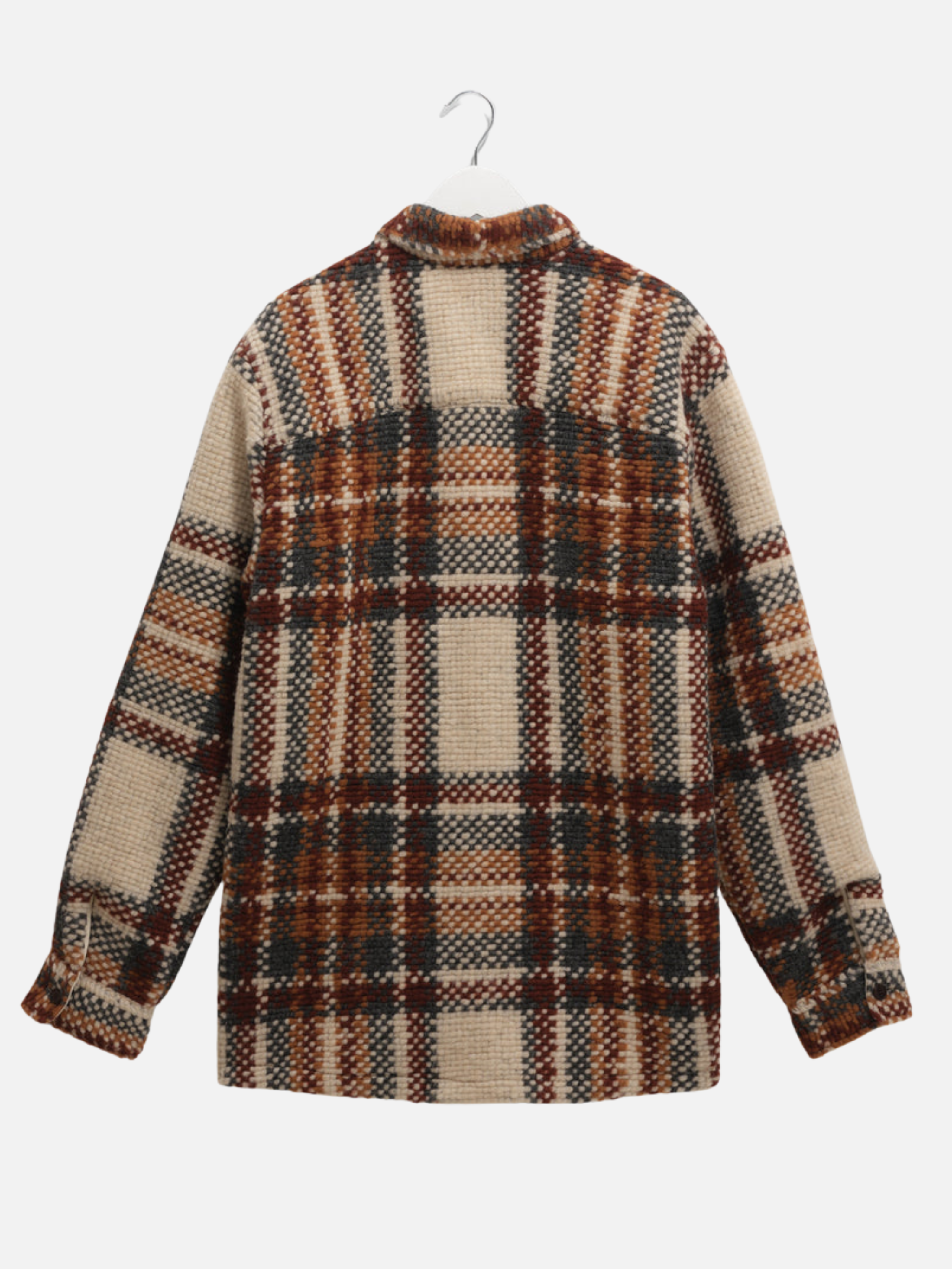 Wax London Whiting Overshirt Wool Blend Bobble Textured Collared LS Long Sleeve Top for Men Outerwear Tops Ecru Multi Brown Orange Taupe Plaid Pattern Fall Winter	Athens GA Georgia Kempt Menswear Store Near Me