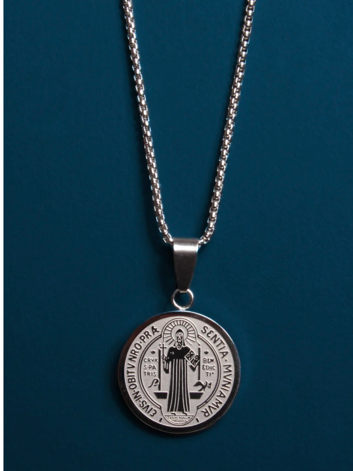 St. Benedict Large Medal Necklace - Steel