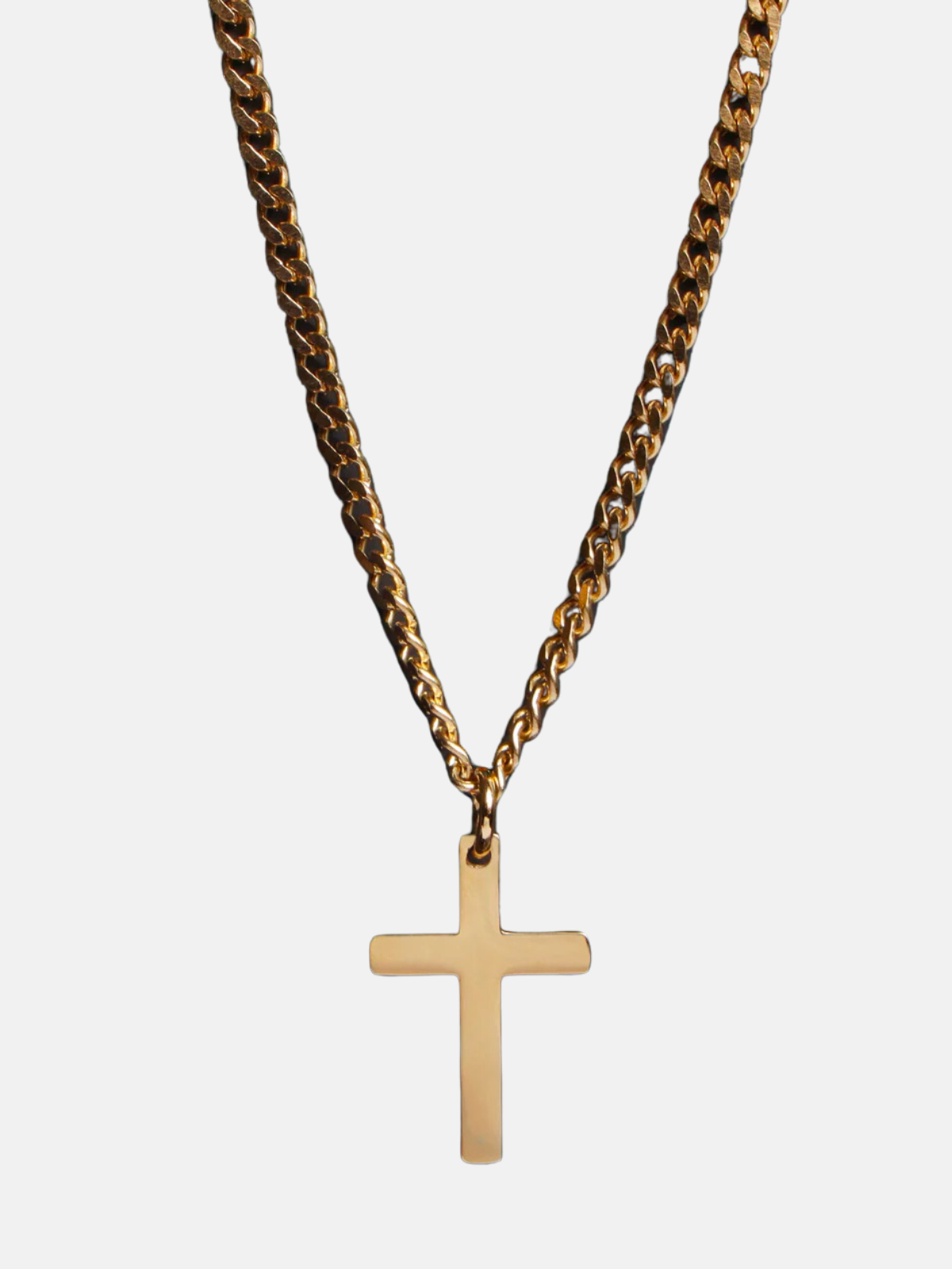 Small Cuban Chain Cross Necklace - Gold