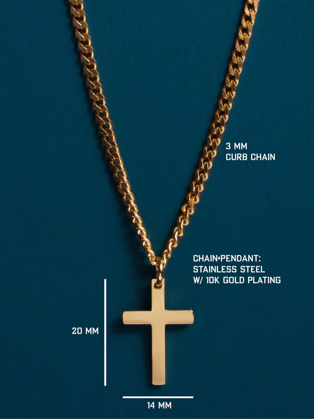 Small Cuban Chain Cross Necklace - Gold