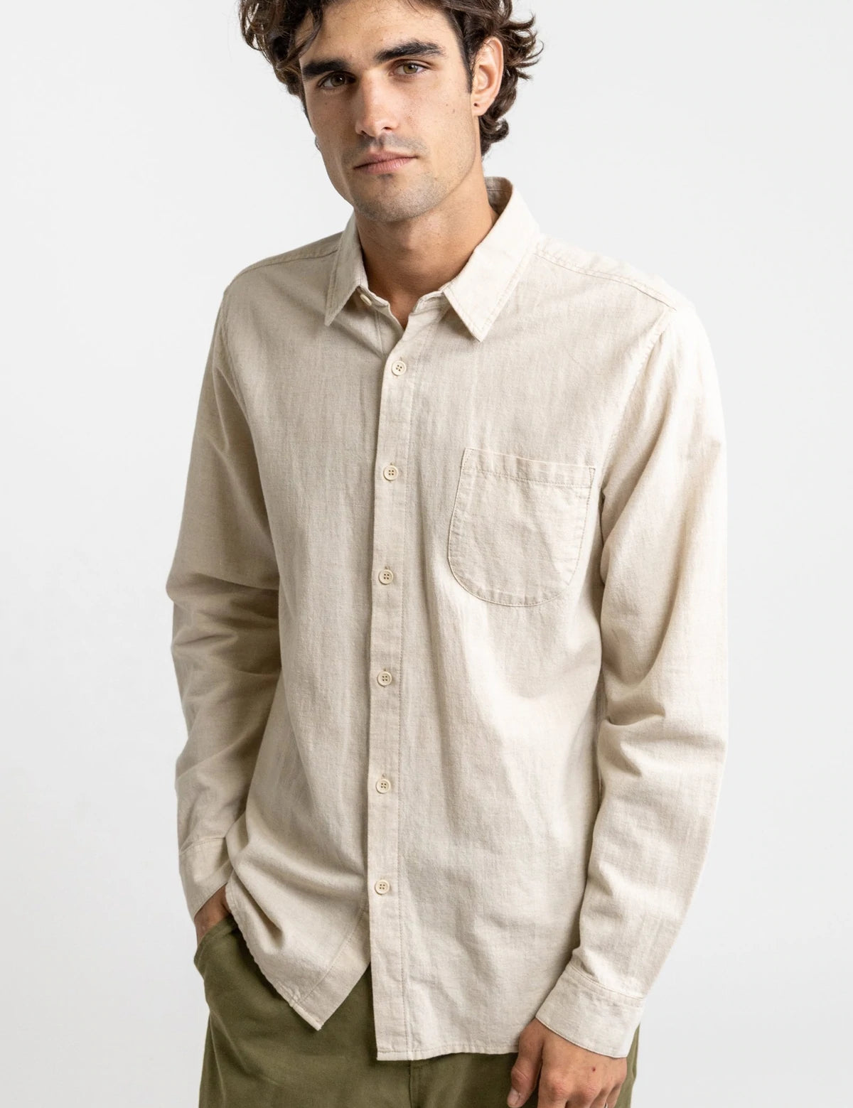 rhythm classic ls linen shirt sand Kempt Athens Georgia shopping stylish downtown Kempt