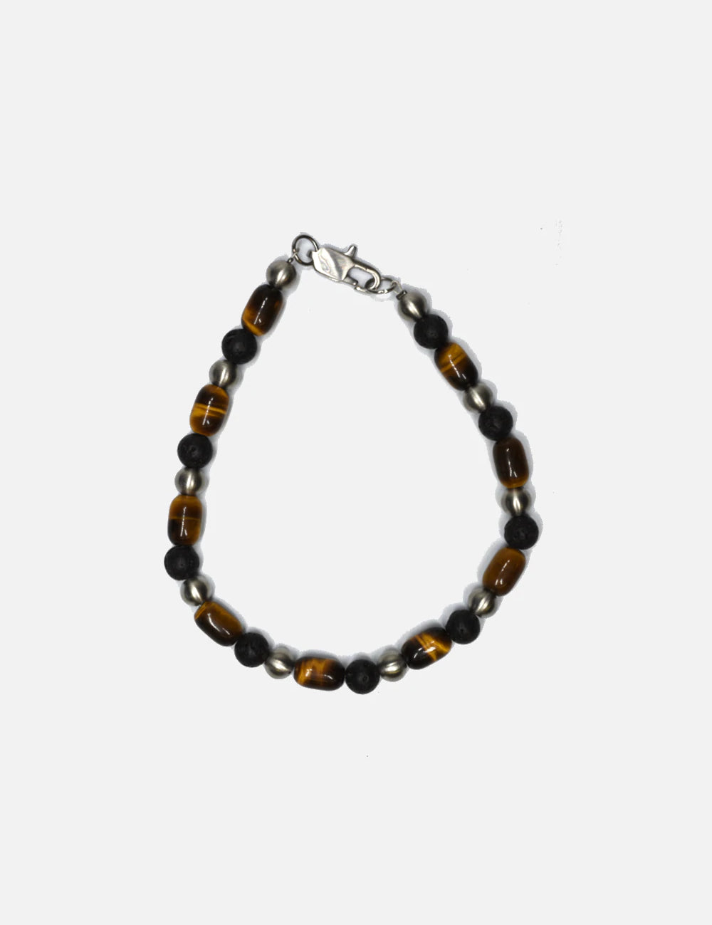 curated basics tiger eyes steel beads lava stone bracelet black silver orange brown stone Kempt Athens mens clothing store